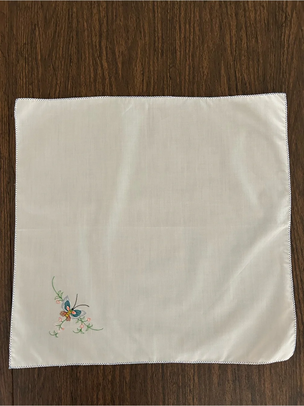 Vintage Napkins Butterfly Embroidered 15” Square Set Of 8 Cottagecore Party Ecru